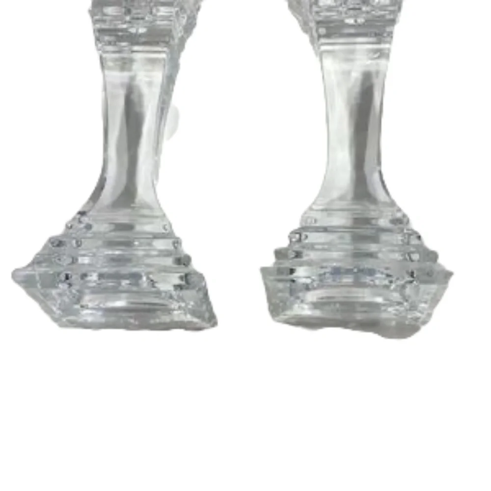 MID CENTURY VINTAGE LEAD CRYSTAL PEDESTAL CANDLESTICKS - SET OF 2